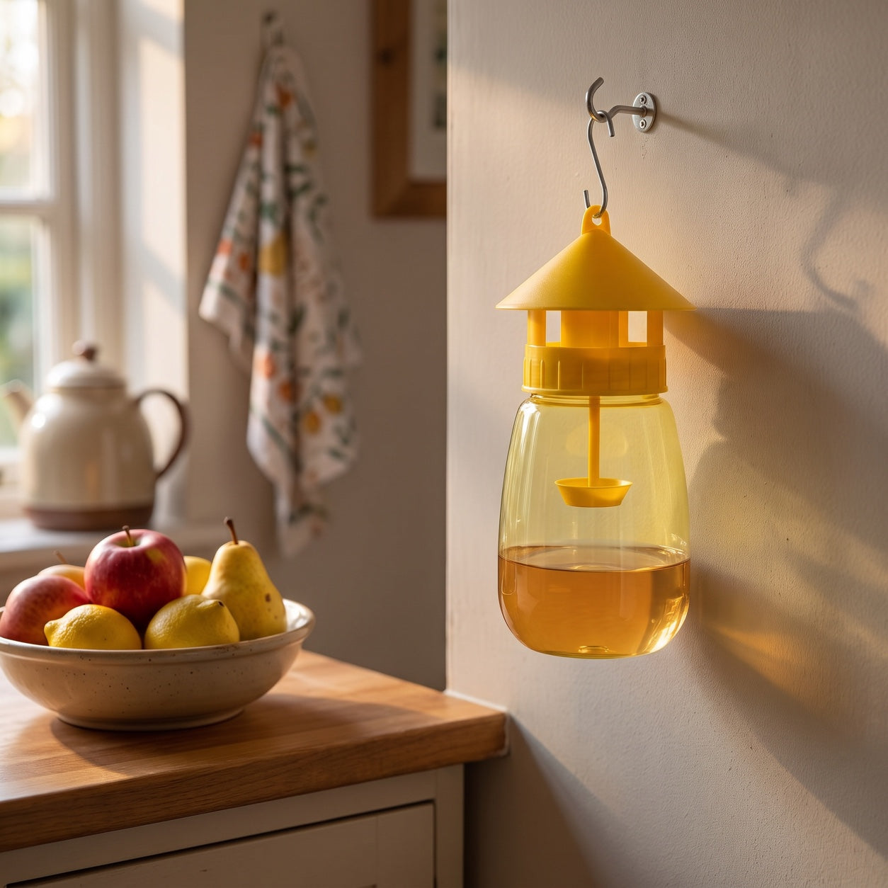 The Fruit Fly Kit — The trap, indoors, Beside the fruit bowl