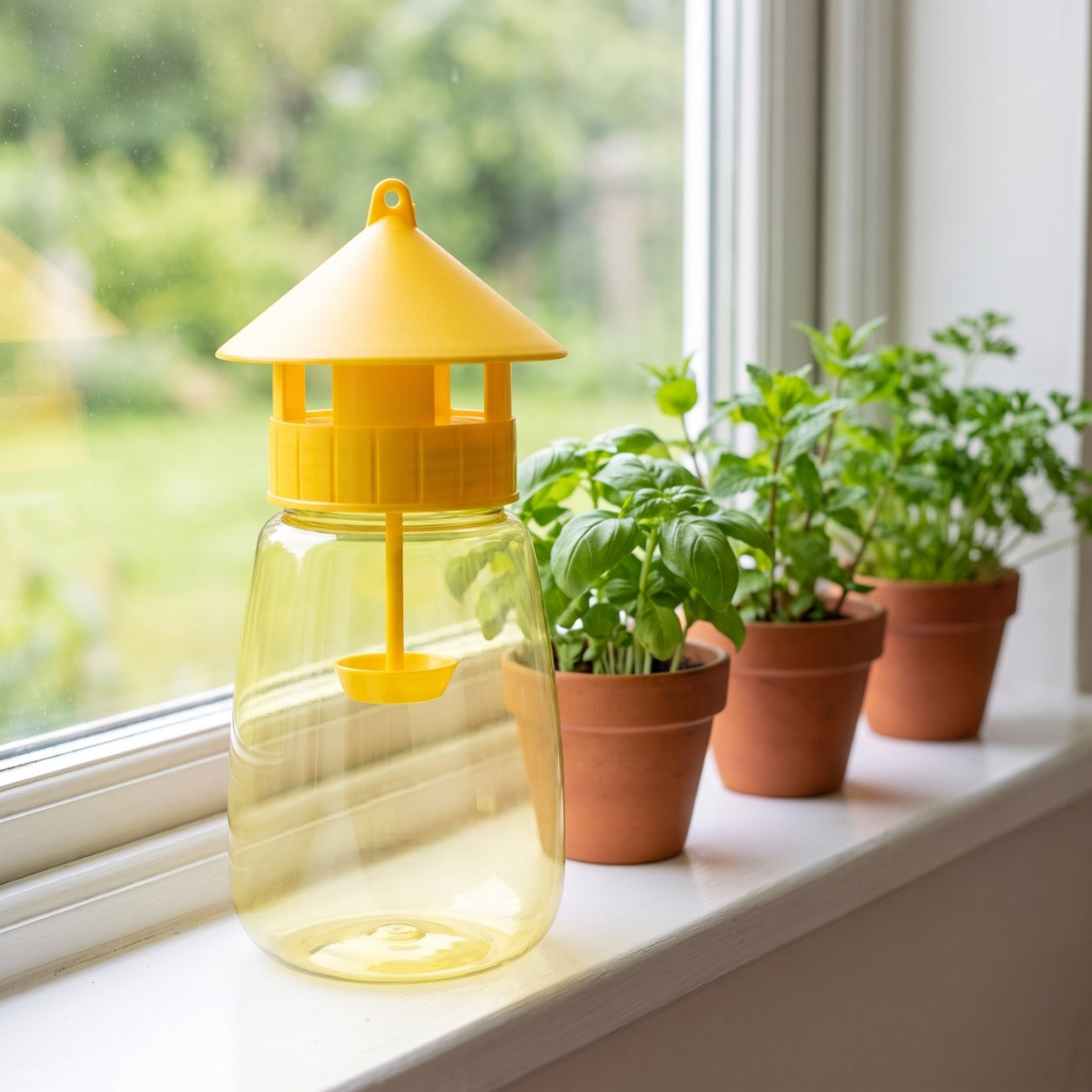 FlyLock Indoor & Outdoor Fruit Fly Trap — Indoors, On the kitchen windowsill